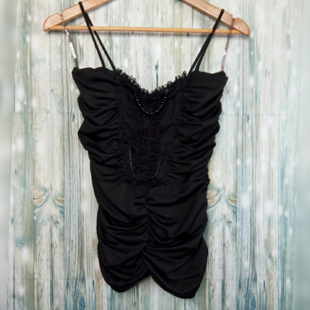 Te Amo spaghetti strap ruched top with zip back